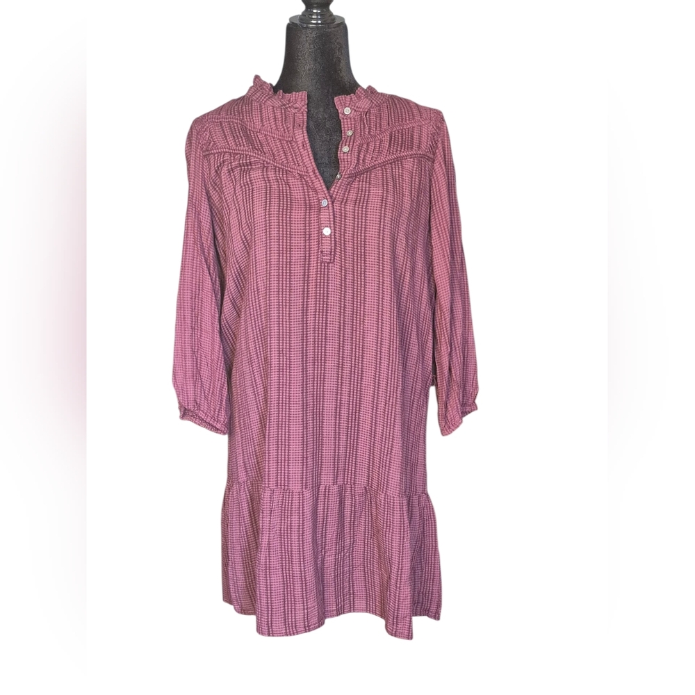 LOFT Petites Women's Mauve Checkered Plaid Button-Front Tunic, Size Large Petite